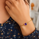 14K Yellow Gold Amethyst Heart Bracelet (1.50 mm) thumbnail 4