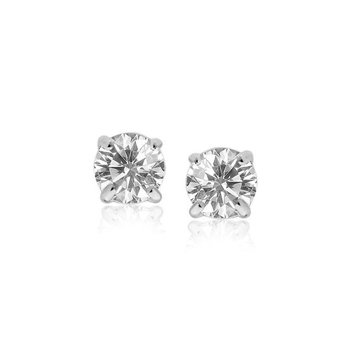 Sterling Silver Stud Earrings with White Hue Faceted Cubic Zirconia(6mm)