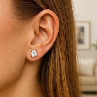 Sterling Silver Stud Earrings with White Hue Faceted Cubic Zirconia(6mm)