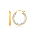 14K two-tone gold polished and textured hoop earrings, 1 inch diameter