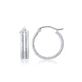 14K white gold textured hoop earrings, 3/4 inch diameter, no stones
