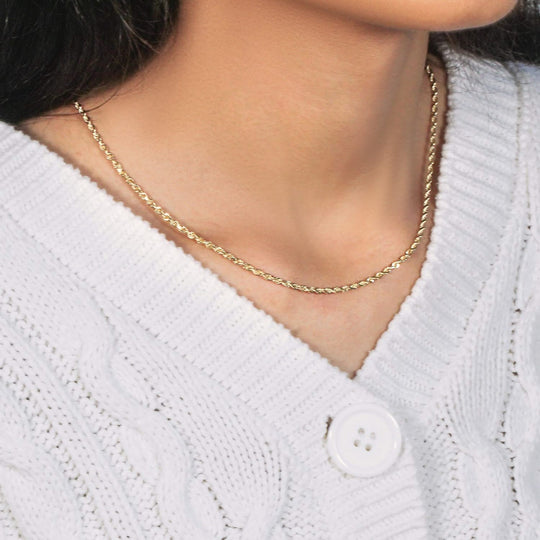 14K yellow gold rope chain with diamond-cut twisted links at 2.50 mm