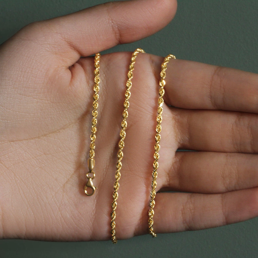 14k Yellow Gold Solid Diamond Cut Rope Chain (2.50 mm)
