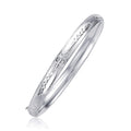 14K white gold floral carved slip-on bangle, 5.00 mm width