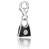Sterling silver handbag charm with black enamel finish and polished edges thumbnail 1