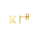 14K yellow gold initial K stud earrings with polished raised letter design