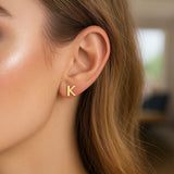 14K Yellow Gold Yours Truly Initial K Stud Earrings thumbnail 2