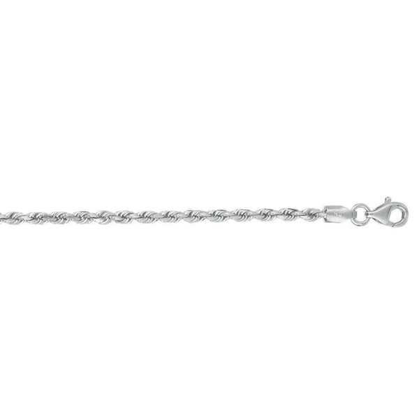 14k White Gold Solid Diamond Cut Rope Bracelet (2.50 mm)