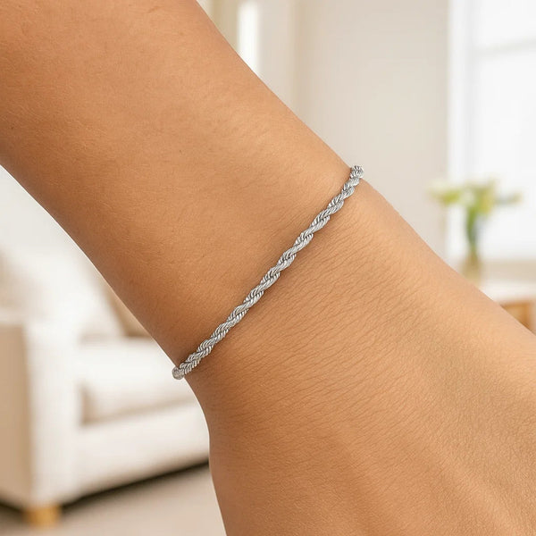 14k White Gold Solid Diamond Cut Rope Bracelet (2.50 mm)