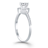 14K white gold ring with round diamond center and halo diamond stones thumbnail 1