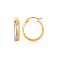 14K tri-color gold flat triple hoop earrings with polished finish