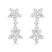 18k White Gold 6.0 Cttw Marquise Diamond Floral Dangle Drop Earrings (E-F Color, VS1-VS2 Clarity)