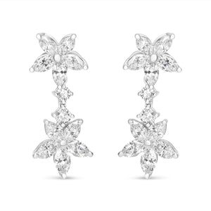 18k White Gold 6.0 Cttw Marquise Diamond Floral Dangle Drop Earrings (E-F Color, VS1-VS2 Clarity)-1