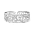 18K White Gold 3 1/4 Cttw Pave Diamond Openwork Floral Filigree Swirl Bangle Cuff Bracelet (H-I Color, VS2-SI1 Clarity)-0