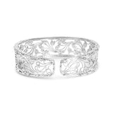 18K White Gold 3 1/4 Cttw Pave Diamond Openwork Floral Filigree Swirl Bangle Cuff Bracelet (H-I Color, VS2-SI1 Clarity)-1 thumbnail 2