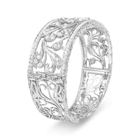 18K White Gold 3 1/4 Cttw Pave Diamond Openwork Floral Filigree Swirl Bangle Cuff Bracelet (H-I Color, VS2-SI1 Clarity)-3