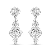 18K White Gold 9 1/2 Cttw Diamond Cluster Drop Dangle Clip-On Earrings (F-G Color, VS1-VS2 Clarity)