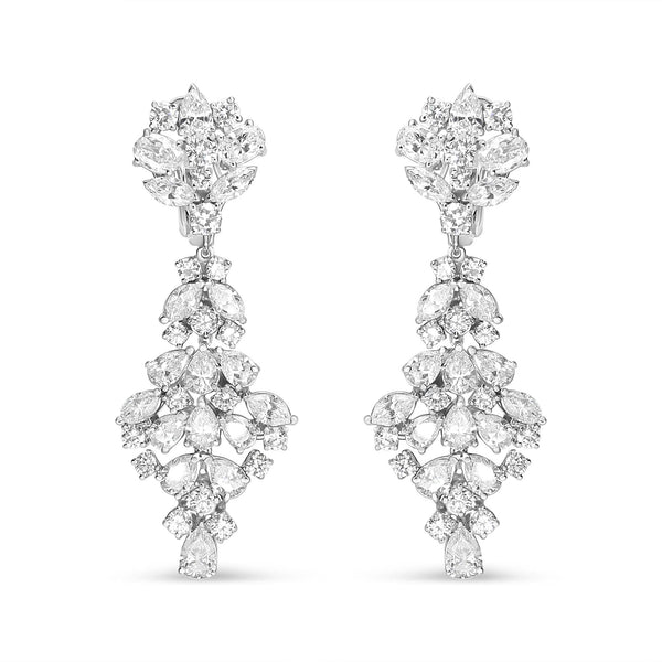 18K White Gold 9 1/2 Cttw Diamond Cluster Drop Dangle Clip-On Earrings (F-G Color, VS1-VS2 Clarity)