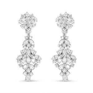 18K White Gold 9 1/2 Cttw Diamond Cluster Drop Dangle Clip-On Earrings (F-G Color, VS1-VS2 Clarity)-1