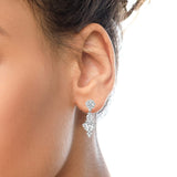 18K White Gold 9 1/2 Cttw Diamond Cluster Drop Dangle Clip-On Earrings (F-G Color, VS1-VS2 Clarity)-2 thumbnail 3