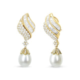 18k Yellow Gold 7.0 Cttw Baguette and Round Diamond South Sea Pearl Drop Dangle Clip-On Earrings (F-G Color, VS1-VS2 Clarity)-0 thumbnail 1