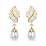 18k Yellow Gold 7.0 Cttw Baguette and Round Diamond South Sea Pearl Drop Dangle Clip-On Earrings (F-G Color, VS1-VS2 Clarity)-1 thumbnail 2