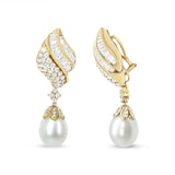 18k Yellow Gold 7.0 Cttw Baguette and Round Diamond South Sea Pearl Drop Dangle Clip-On Earrings (F-G Color, VS1-VS2 Clarity)-3 thumbnail 4
