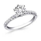 14K white gold engagement ring with fishtail-set round diamond accents thumbnail 1