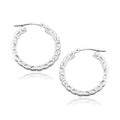 14K white gold hoop earrings with pave round diamond stones
