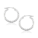 14K White Gold Diamond Cut Pave Square Hoop Earrings thumbnail 1