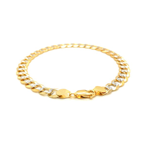 14k Two Tone Gold Pave Curb Bracelet (7.00 mm)