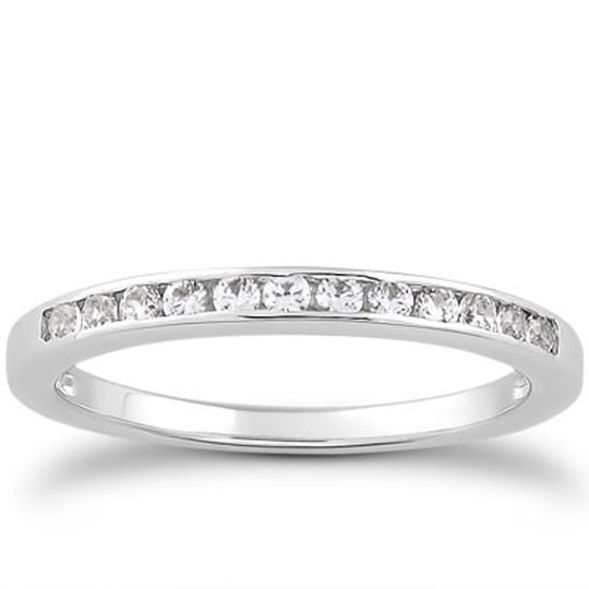 14K white gold ring with round channel-set diamond stones