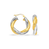 14K Twisted White and Yellow Gold Hoop Earrings (1 inch Diameter) thumbnail 1