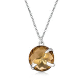 18K Yellow Gold and Sterling Silver Bow Design Round Whiskey Quartz Pendant thumbnail 1