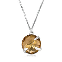 18K Yellow Gold and Sterling Silver Bow Design Round Whiskey Quartz Pendant