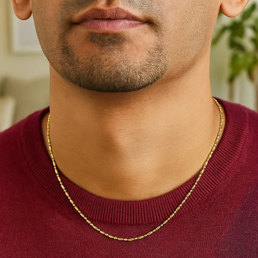 14k Yellow Gold Diamond-Cut Alternating Bead Chain (1.10 mm)