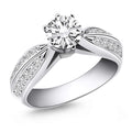 14K white gold cathedral ring with double row pavé diamond stones