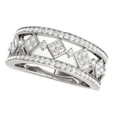 14K white gold ring with square motif of round diamond stones thumbnail 1