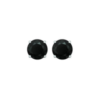 14k White Gold Stud Earrings with Black Faceted Cubic Zirconia(6mm)