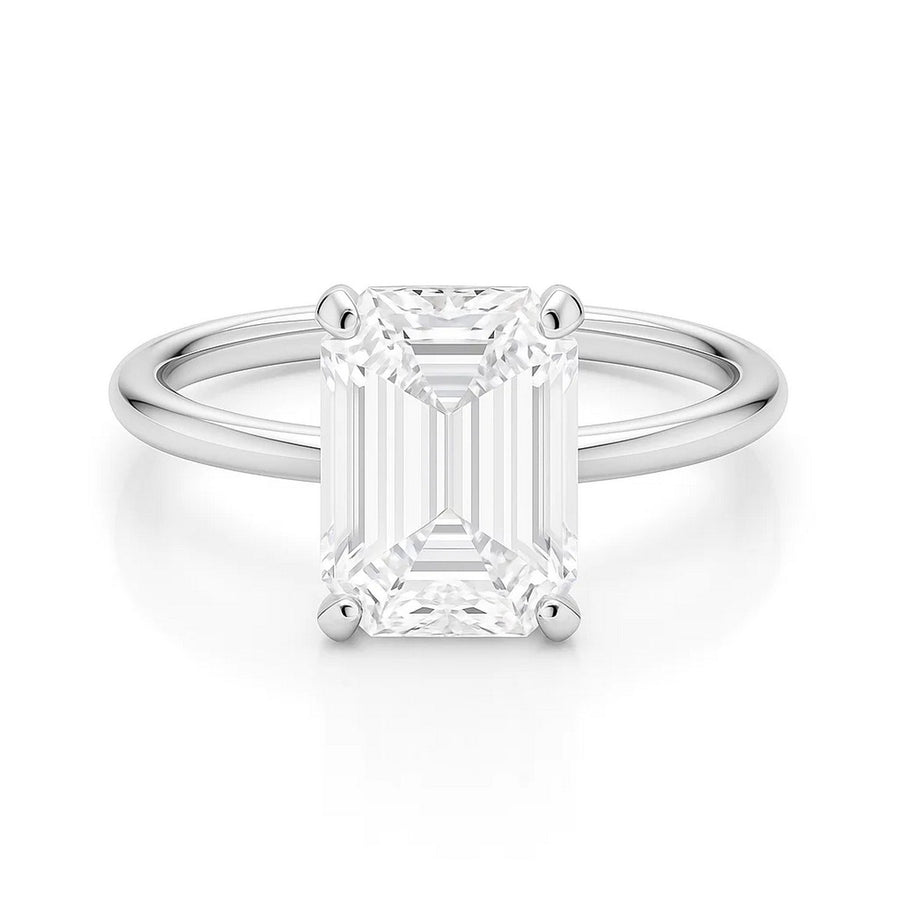 5 Carat Emerald Lab Grown IGI G/VS1 Diamond Solitaire Ring in 14K White Gold