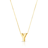 14K Yellow Gold Yours Truly Block Letter Initial Y Necklace