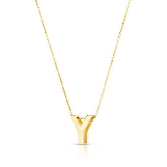 14K yellow gold block letter initial Y pendant necklace