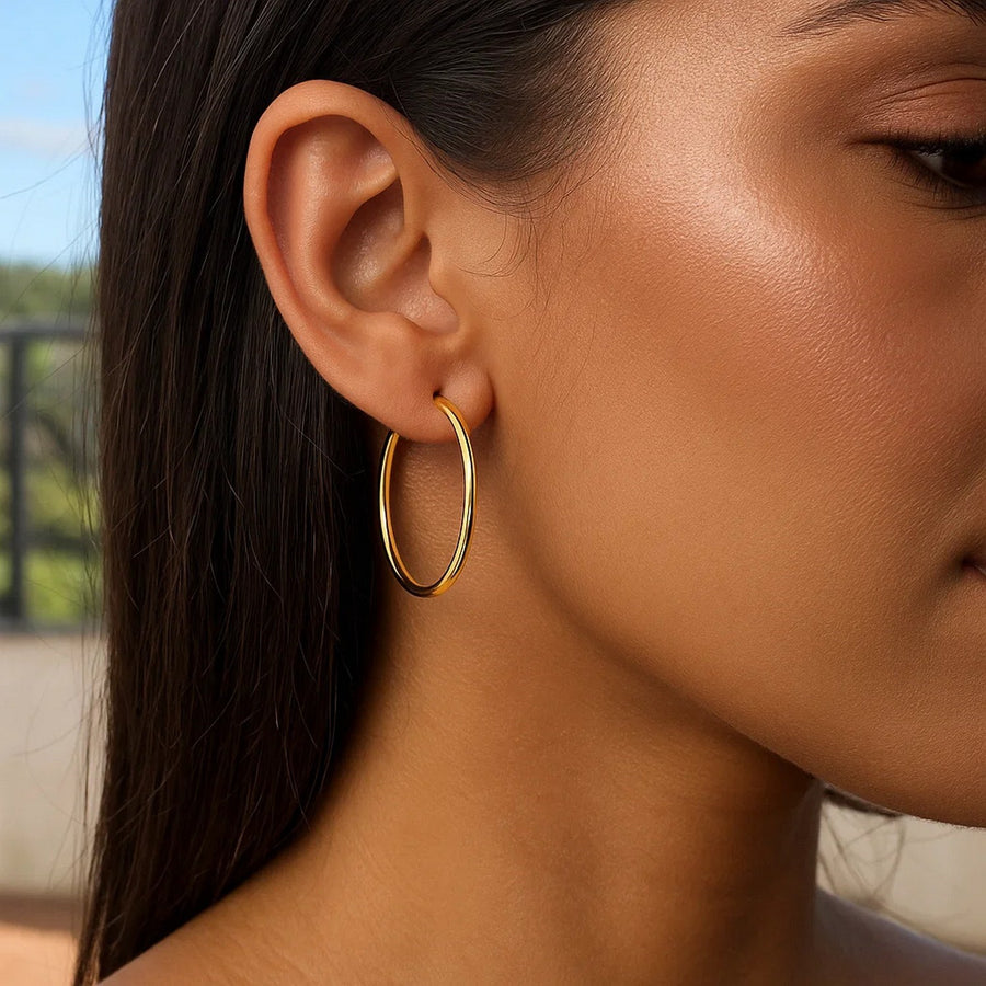 14k Yellow Gold Polished Hoop Earrings (30mm)