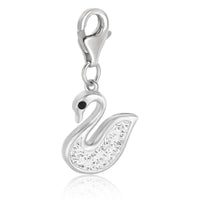 Sterling Silver Swan Charm with White Tone Crystal Accents