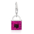 Sterling silver handbag charm with magenta and black-tone crystal accents