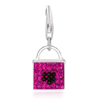 Sterling Silver Handbag Charm with Magenta and Black Tone Crystal Accents
