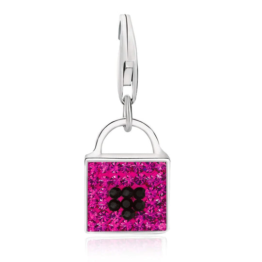 Sterling Silver Handbag Charm with Magenta and Black Tone Crystal Accents