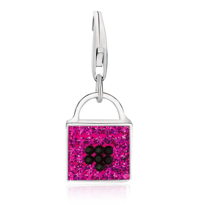 Sterling Silver Handbag Charm with Magenta and Black Tone Crystal Accents