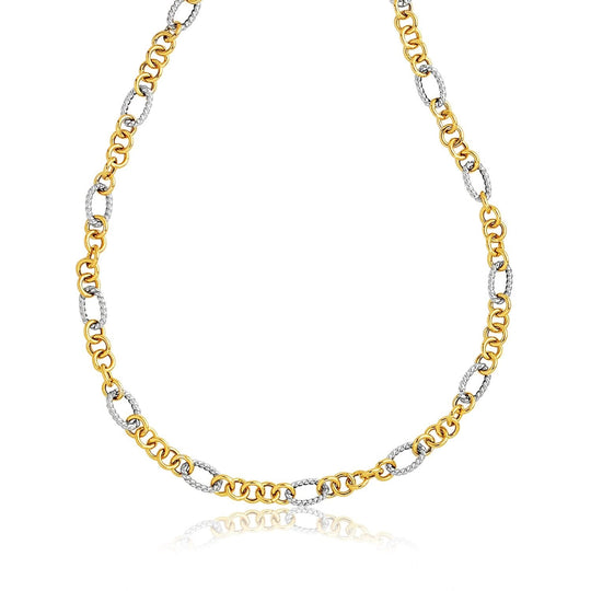 14K two-tone gold necklace with round and cable style links