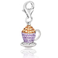 925 sterling silver tea cup charm with multi color crystal stones